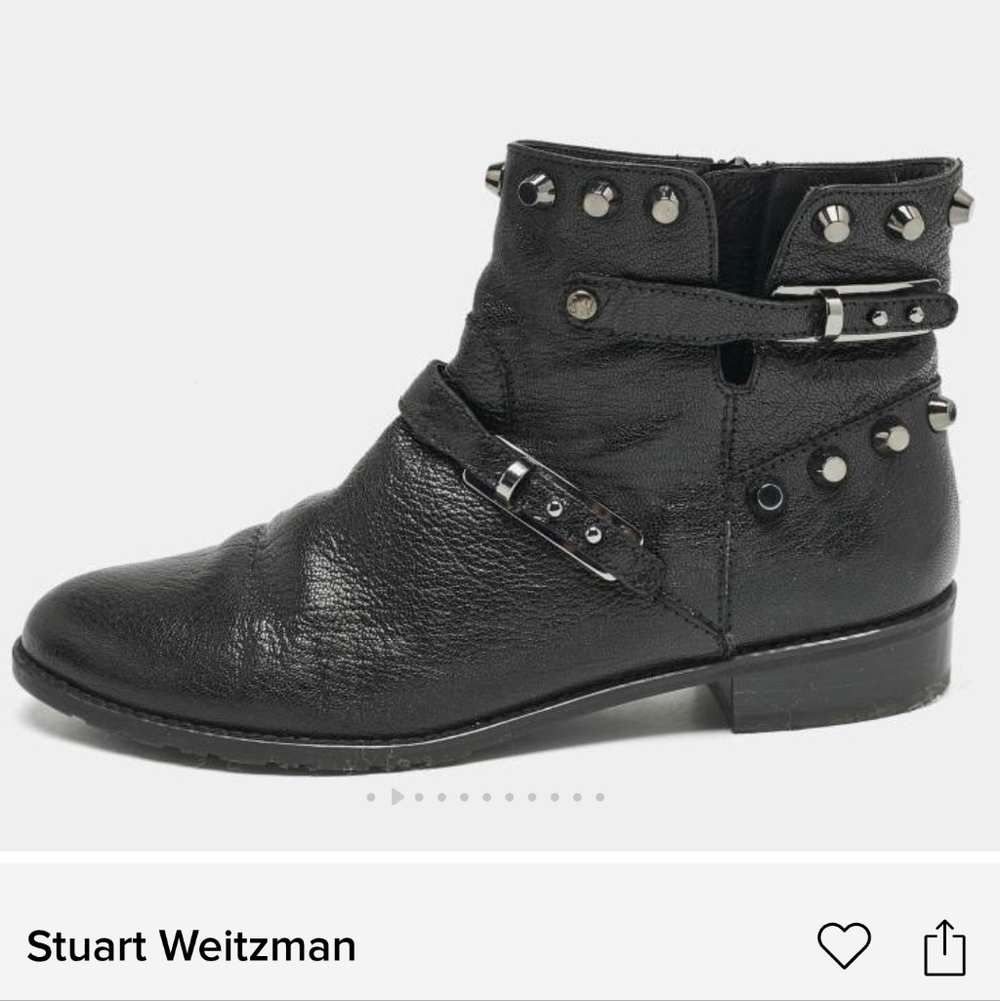 Stuart Weitzman Black Leather Studded Go West Ankle Boots 